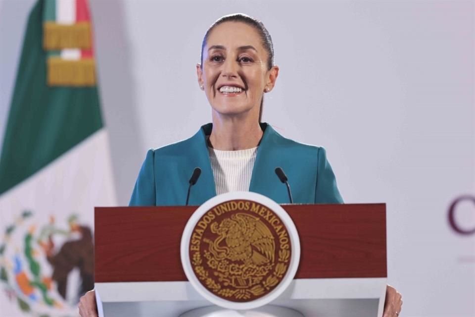 La Presidenta de México, Claudia Sheinbaum, durante su conferencia diaria en Palacio Nacional.