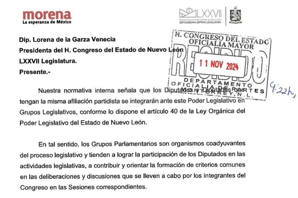 El documento fue entregado en la Oficialía de Partes del Congreso.