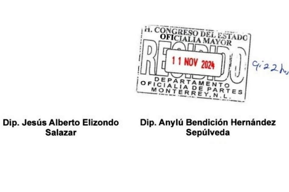 Además de Anylú Bendición Hernández, el Diputado Jesús Alberto Elizondo no firmó el documento.