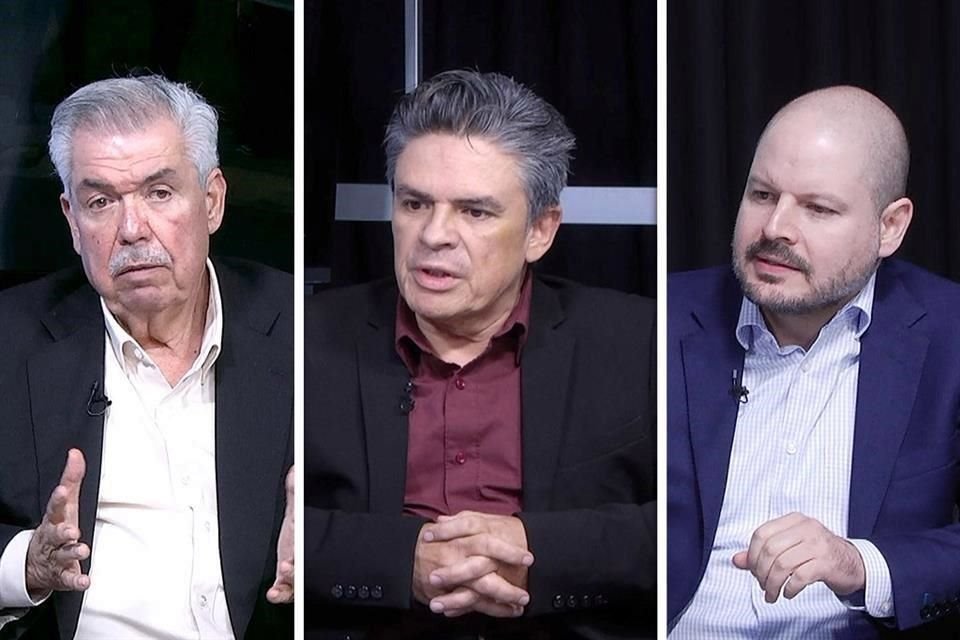 Hernán Martínez (de izq. a der.), Mario de la Garza y Olmo Guerrero participaron en una mesa de análisis de EL NORTE sobre la crisis del transporte público estatal.