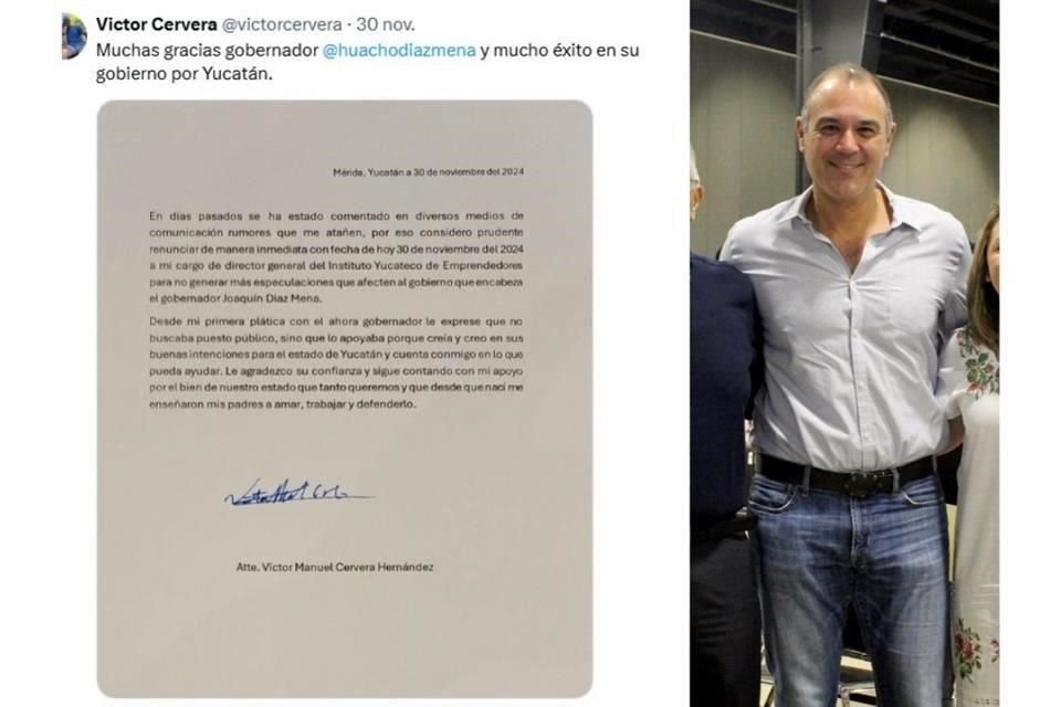 Cervera publicó en redes sociales su carta de renuncia.