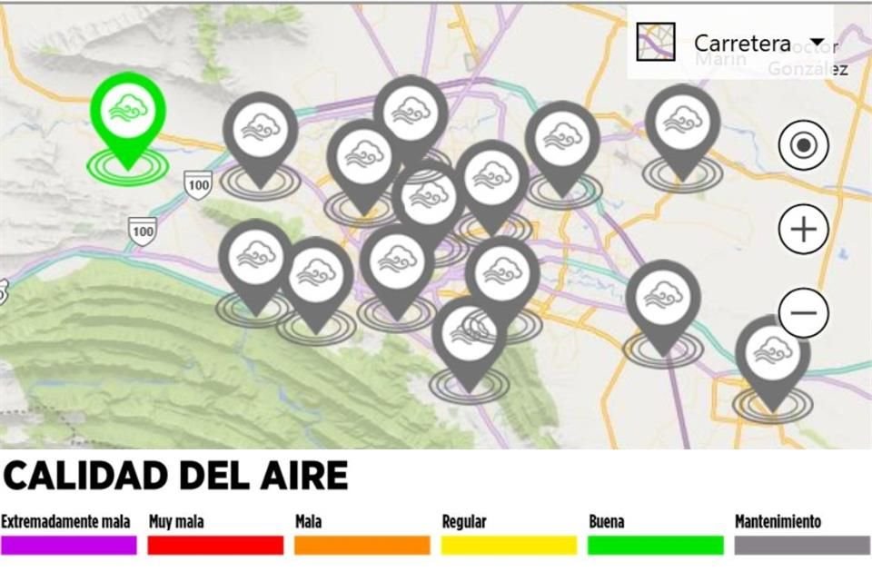 De las 15 estaciones de monitoreo ambiental, al corte de las 8:00 horas, 14 eran reportadas en mantenimiento.