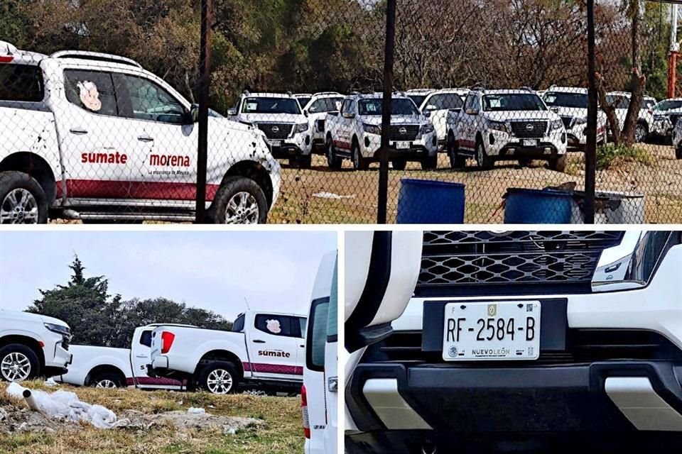 Al menos 36 vehículos nuevos con distintivos de Morena y con placas de Nuevo León fueron captados en un lote de la Alcaldía Álvaro Obregón, en la CDMX.