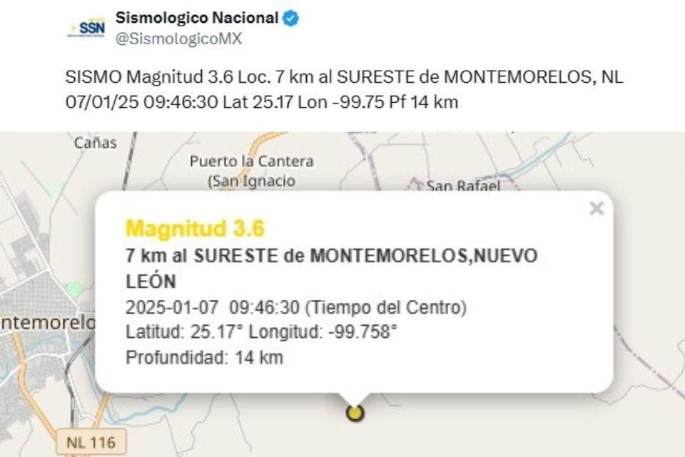 De acuerdo con el SSN, el movimiento se registró a las 09:46 horas.