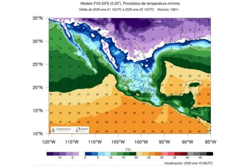 La onda fría se espera a partir de ese domingo y hasta el viernes 24 de enero.