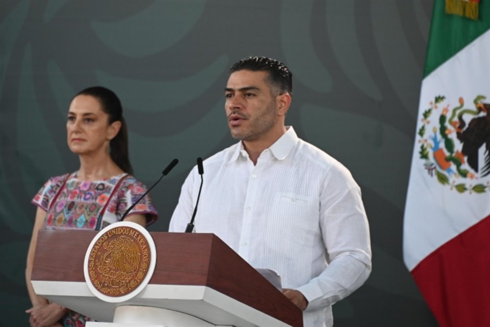 Omar García Harfuch, Secretario de Seguridad federal, en mañanera de la Presidenta Claudia Sheinbaum en Acapulco.