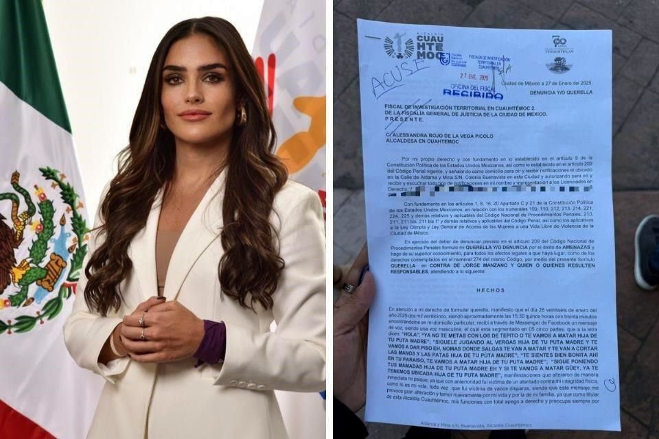 Alessandra Rojo de la Vega presentó una denuncia ante la Fiscalía General de Justicia por amenazas.