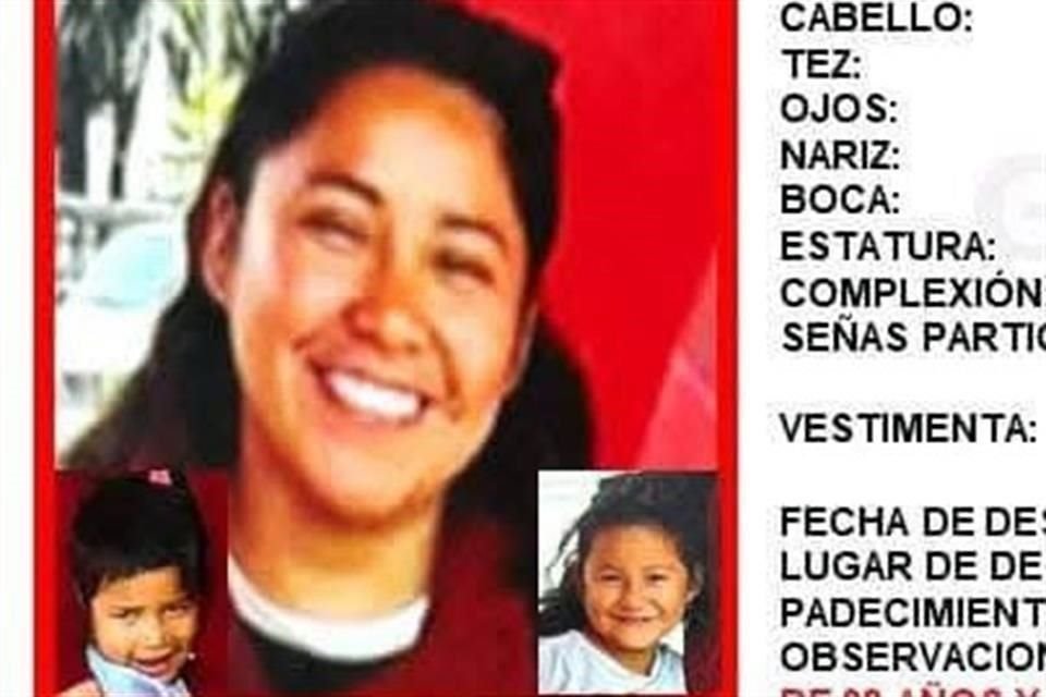 Irazema Berenice Muñoz Segura, de 29 años, quien desapareció en compañía de sus hijos Acacia Daniela, de 8 años, y Francisco Manuel, de 5.