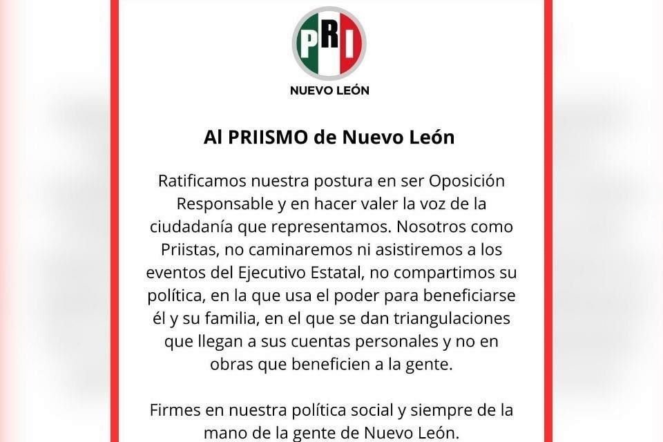 Comunicado del PRI de Nuevo León.