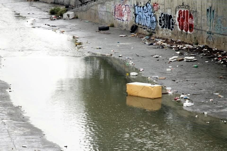 La basura en el afluente del arroyo consta desde bolsas de plástica hasta llantas.