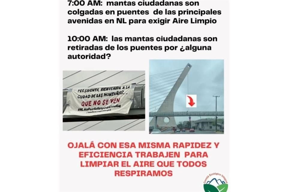 Las mantas fueron colocadas a las 7:00 horas, y para las 10:00 ya no estaban, denunció el Comité.