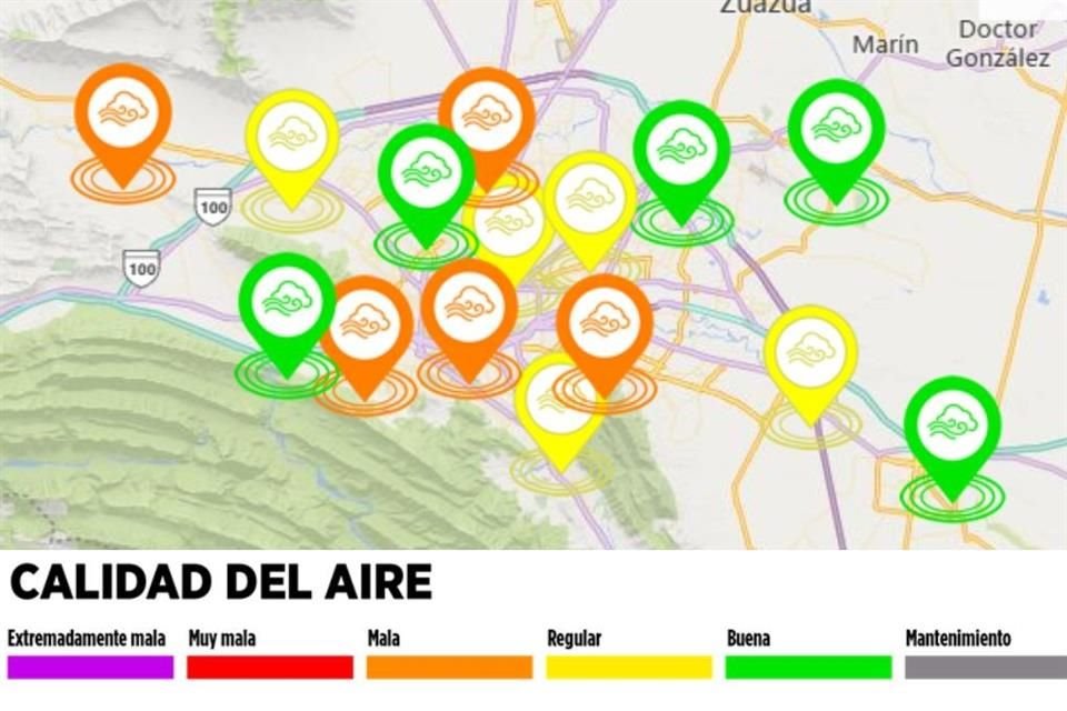 Al corte de las 14:00 horas, 5 estaciones reporton mala calidad del aire.