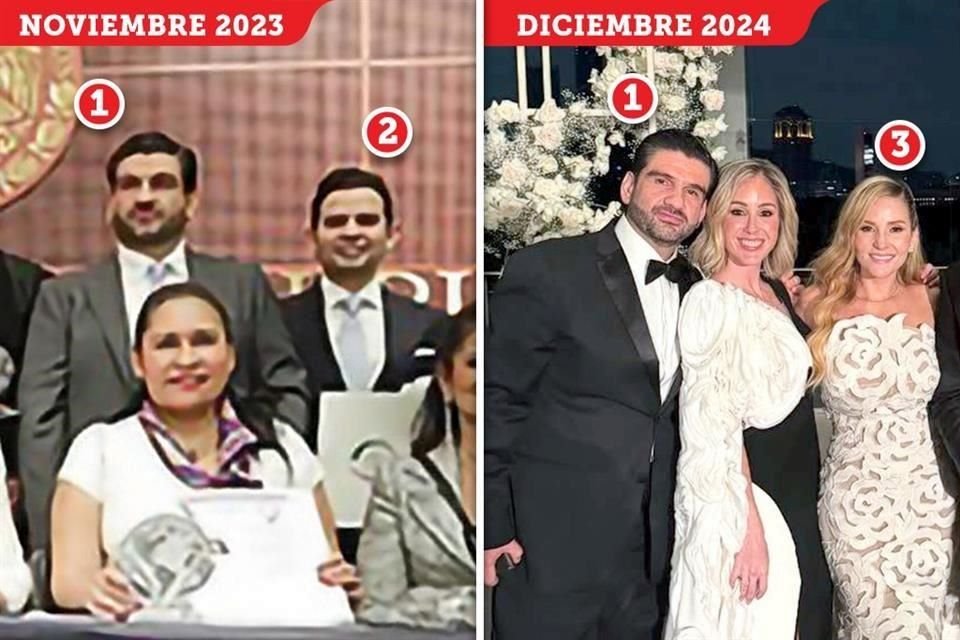 Juan Pablo Penilla (1), abogado de 'El Mayo', recibió un premio en el Senado con Marcelo Flores (2) y estuvo en la boda de Raquel Flores (3), ambos hermanos de 'Mike' Flores, operador del Gobernador.