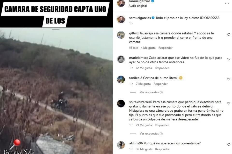 Samuel García compartió video en el que se acusa a un hombre de iniciar fuego en uno de los incendios de ayer, en García.