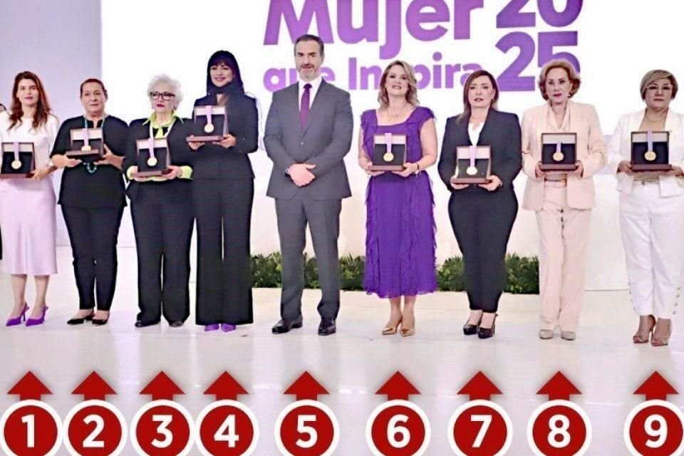 (1) María Eugenia Pérez Eimbcke, (2) Alejandra Fernández Garza, (3) María Cristina Rodríguez Padilla, (4) María Magdalena García Fraga, (5) el Alcalde Adrián de la Garza, (6) Erika Buenfil, (7) María de Lourdes Garza Quepons, (8) Carlota Vargas y (9) Catalina Domínguez Estrada.