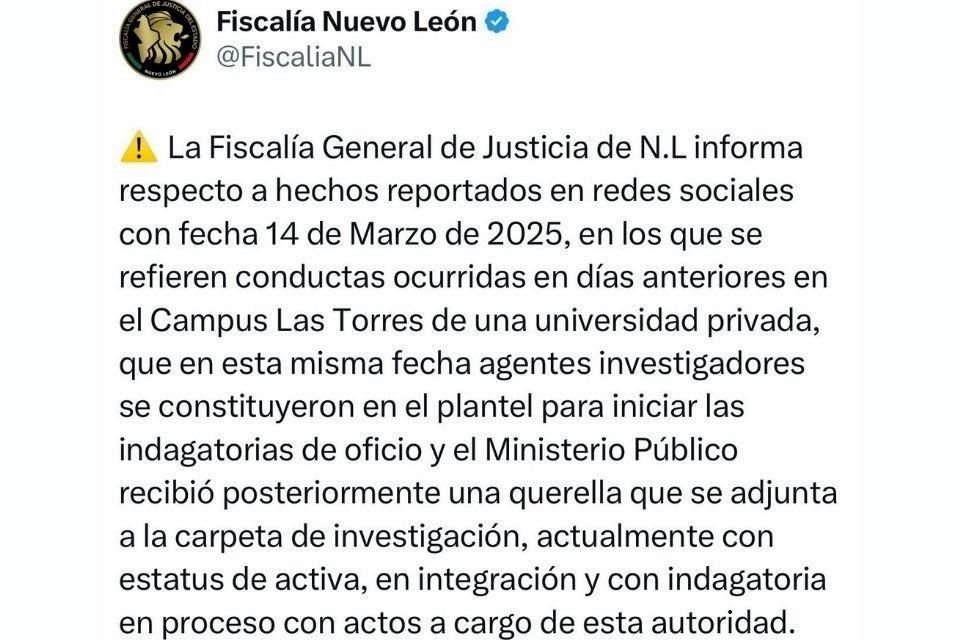 En un breve comunicado, el órgano autónomo publicó que hoy recibió una querella, sin precisar quien promovió el recurso legal.