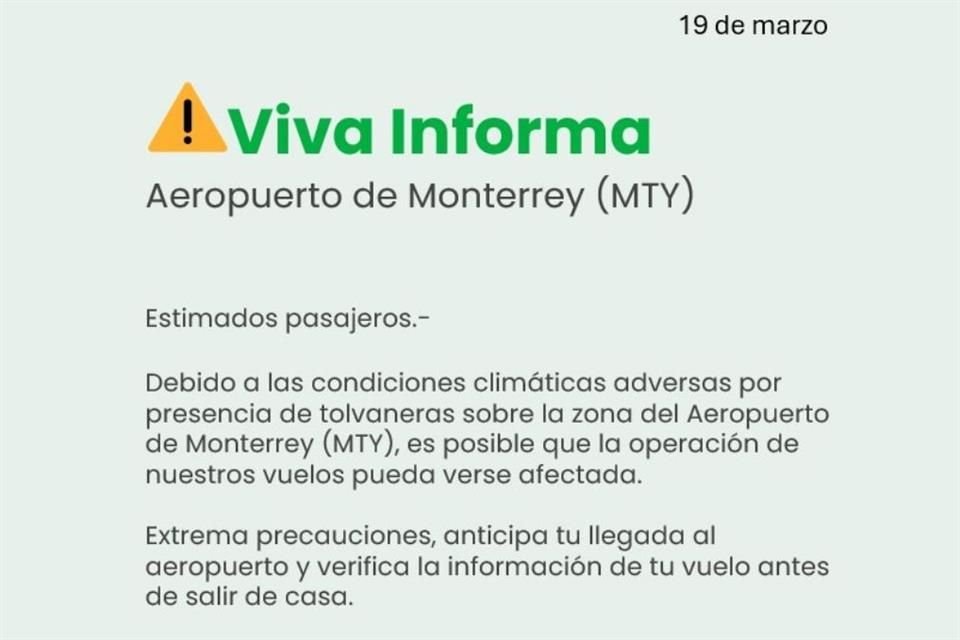 La aerolínea Viva Aerobús realizó el anuncio en sus redes sociales.