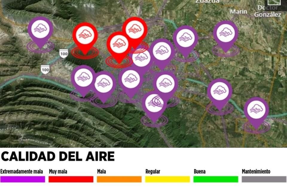 Al corte de las 18:00 horas, 12 de 15 estaciones reportaron extremadamente mala calidad del aire.