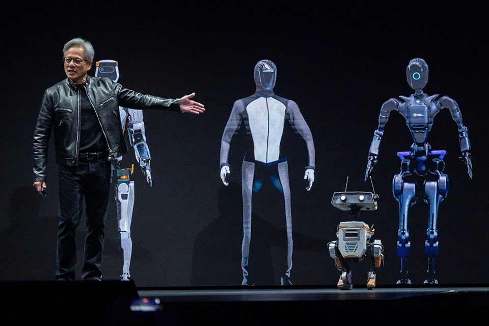 Besh,el droide robótico creado por Disney, fue el único invitado por Jensen Huag, CEO de Nvidia, a subir al escenario.