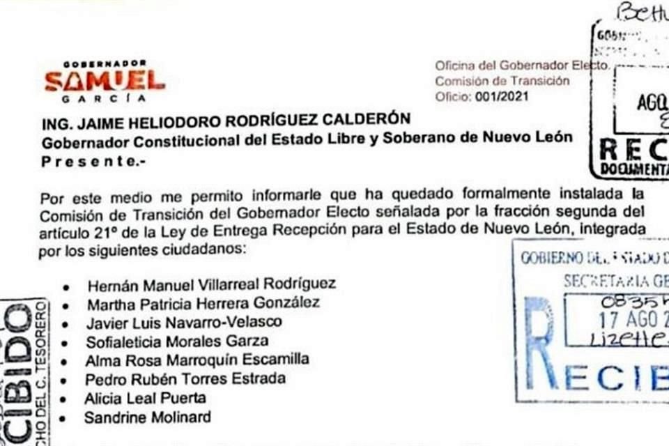 Samuel García notificó a la Administración estatal la lista de los integrantes de su equipo de transición.