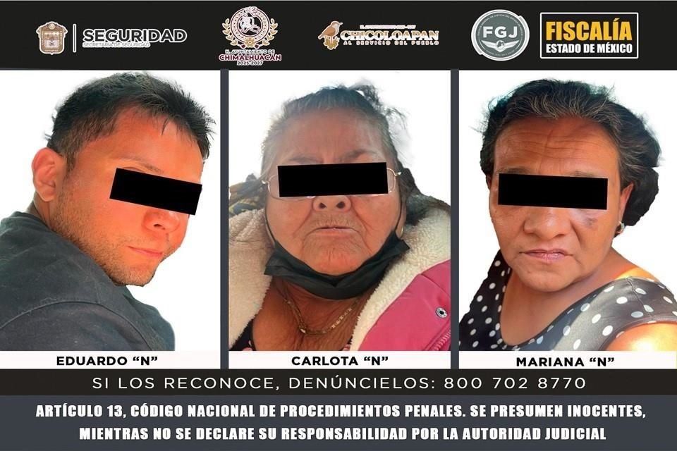 Carlota, Eduardo y Mariana fueron detenidos por elementos de la Fiscalía General de Justicia del Estado de México.