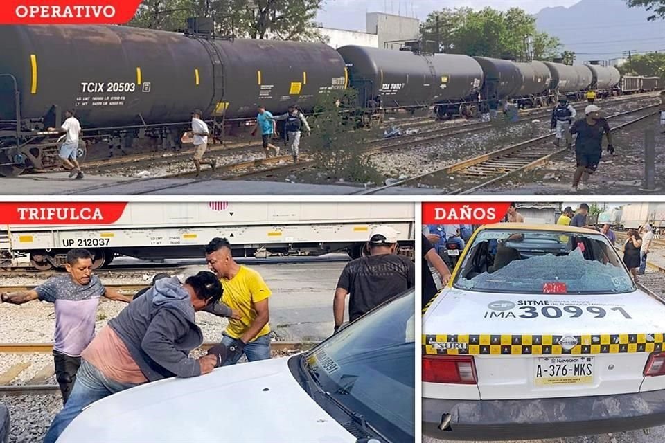 Ante un reporte de un empleado de seguridad privada, policías de Monterrey y agentes de la GN frustraron el saqueo de un tren con chatarra, pero en el operativo fueron agredidos por los delincuentes.
