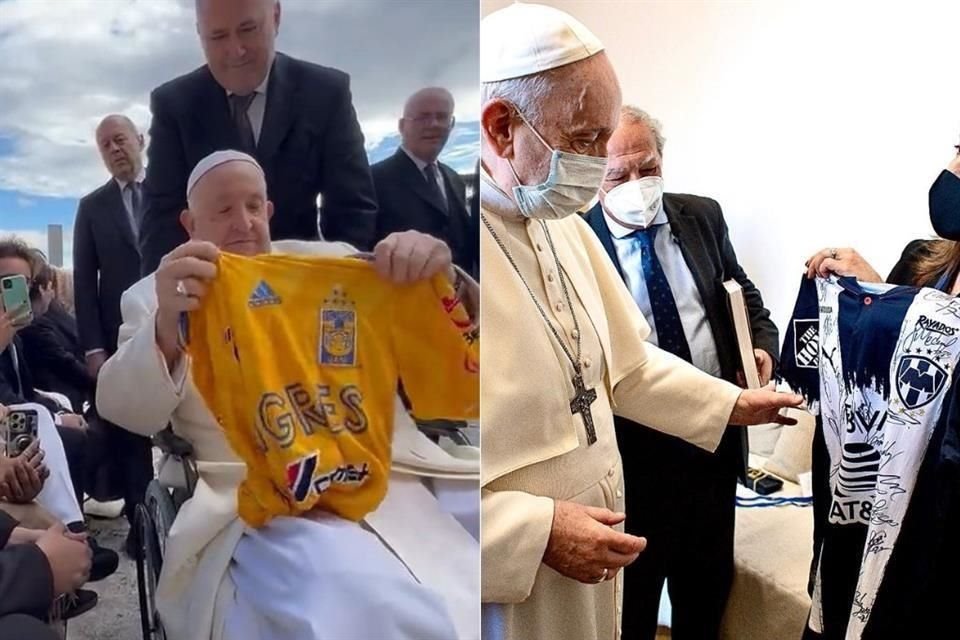 El Papa Francisco recibió las playeras de Tigres y Rayados.