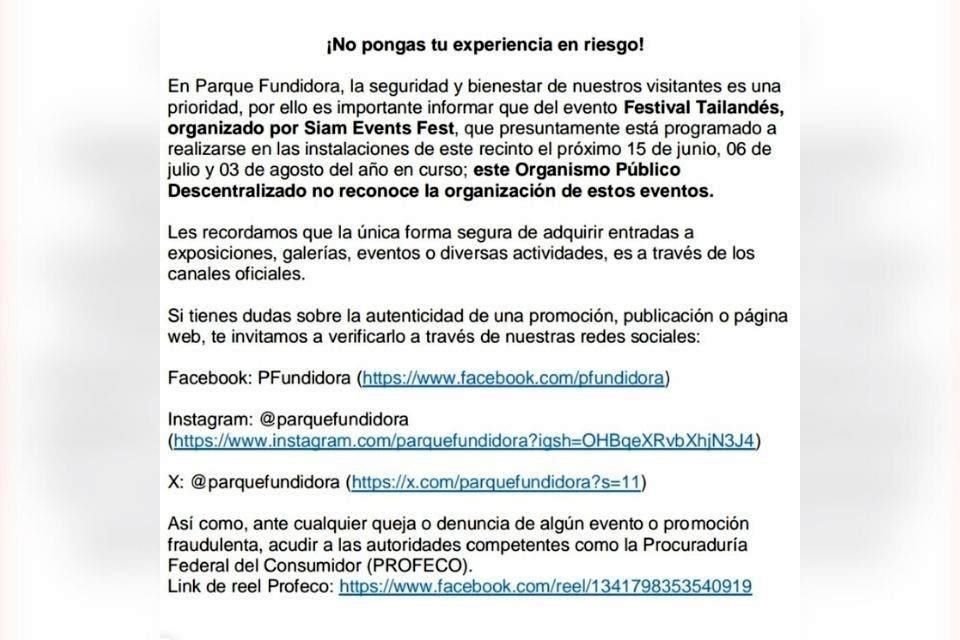 El evento se promociona en diferentes plataformas y supuestamente se realizaría en el Parque Fundidora.