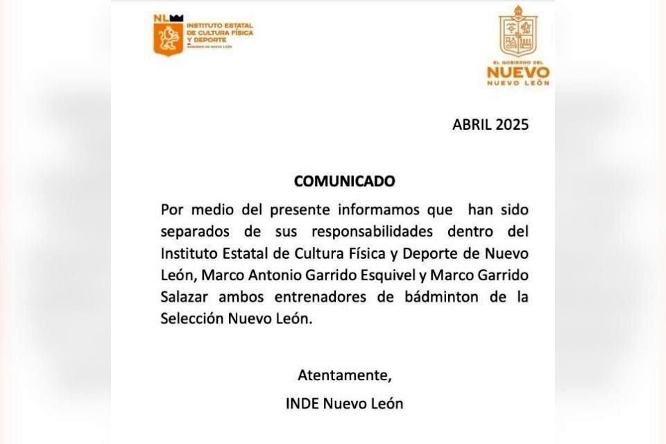 Comunicado del INDE NL.