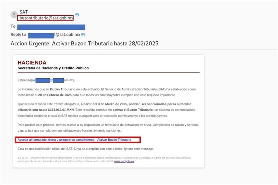Kaspersky alertó de correos que suplantan la identidad del SAT para engañar a los contribuyentes y robar sus datos a través de sitios de phishing.