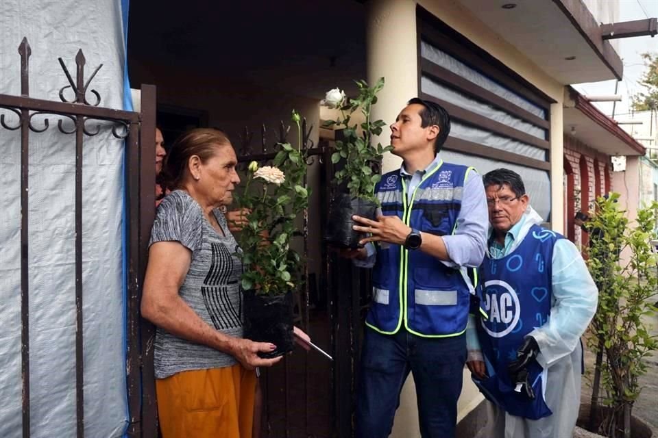 El Edil, junto a servidores públicos de diferentes dependencias, repartieron cientos de rosales en la Colonia Pedregal de Santo Domingo y en el Centro de San Nicolás.