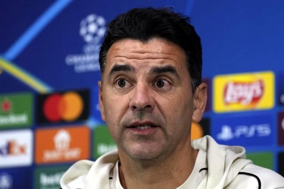 Michel Sánchez, técnico de Girona, durante una rueda de prensa previa a un partido de Champions League en este año.