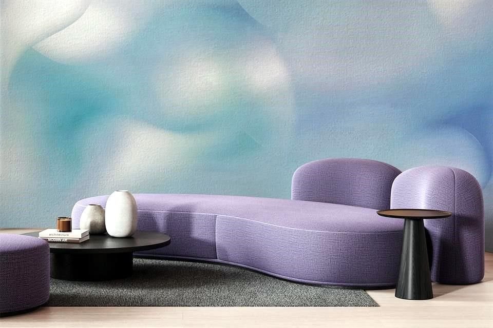 El azul, morado y blanco del muro combina perfecto con el mueble de Karim.