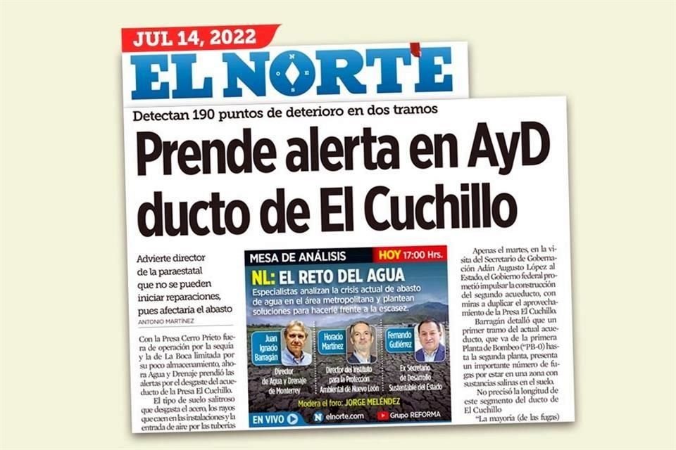 Desde hace tres años, AyD ha alertado por riesgos para el viejo Acueducto El Cuchillo 1.