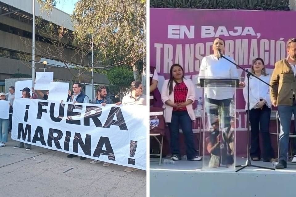 Mientras ciudadanos de Tijuana y Ensenada realizaron protestas contra Gobernadora Marina del Pilar, la morenista encabezó un mitin en su apoyo.