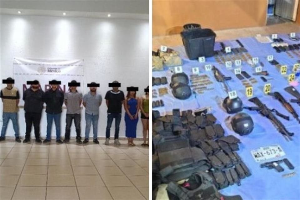 Siete hombres y dos mujeres, integrantes de 'Los Salazar', fueron detenidos en flagrancia con armas largas y drogas en Guaymas, Sonora.