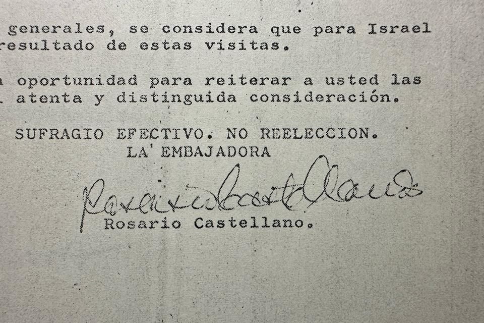 La gestión diplomática de Castellanos en Israel, según especialistas, es una de las más brillantes y singulares en la historia del Servicio Exterior Mexicano.
