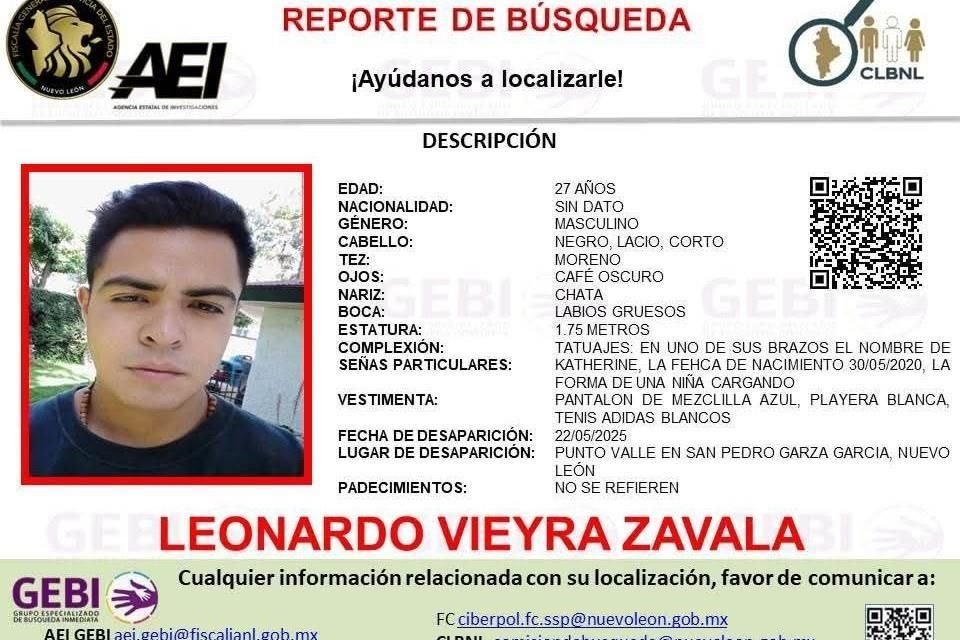 Las versiones están siendo investigadas por el Grupo Especializado en Búsqueda Inmediata (GEBI), de la Fiscalía General de Justicia.