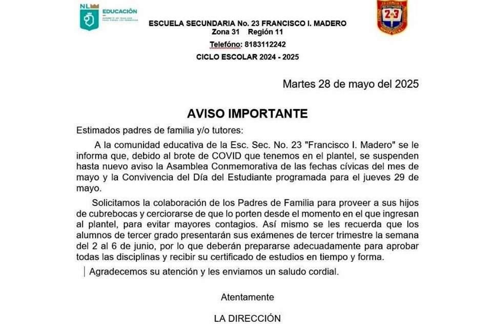 La institución no detalló el número de estudiantes que dieron positivo a Covid.