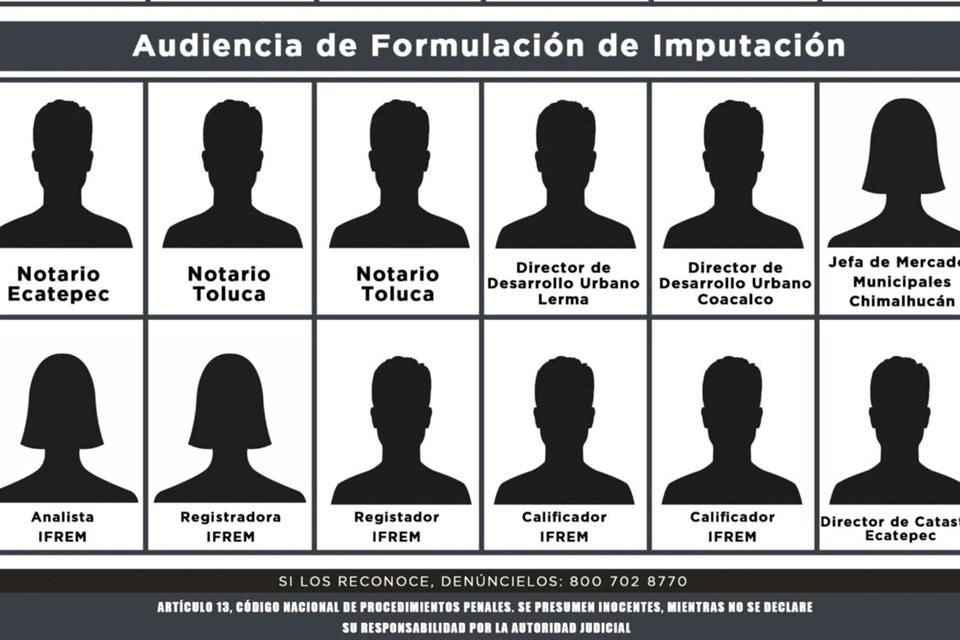 Entre los probables responsables están cinco trabajadores del IFREM y tres notarios públicos de la entidad, dos de ellos con sede en el Valle de Toluca y otro en Ecatepec.
