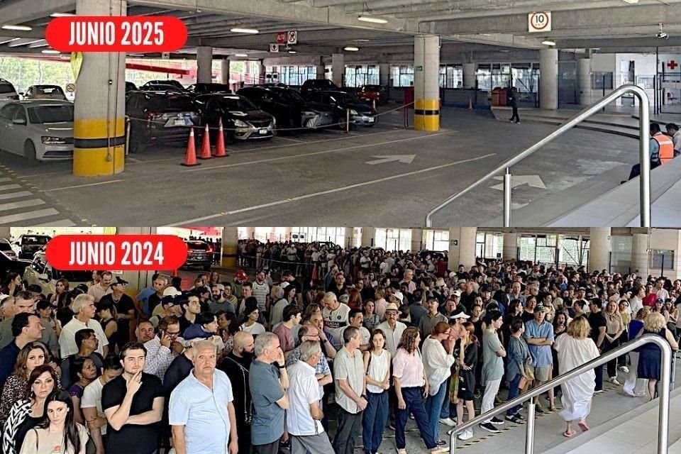 Mientras que en el 2024 en el estacionamiento del Colegio Inglés, en San Pedro, una multitud de ciudadanos esperaba emitir su voto, ayer en la elección judicial lució vacío y sólo destacaban algunos autos estacionados.
