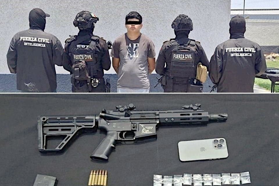 El hombre, identificado como Brayan, de 21 años, fue detenido metros adelante, y le aseguraron un arma larga, 42 dosis de cristal y 600 pesos.