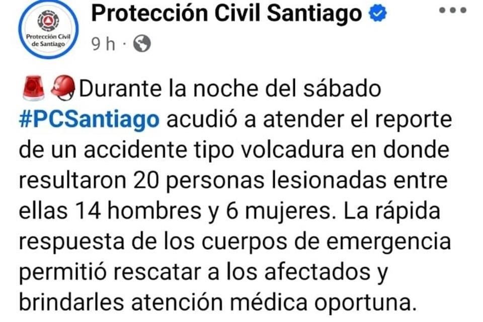 Comunicado de Protección Civil del Municipio de Santiago.