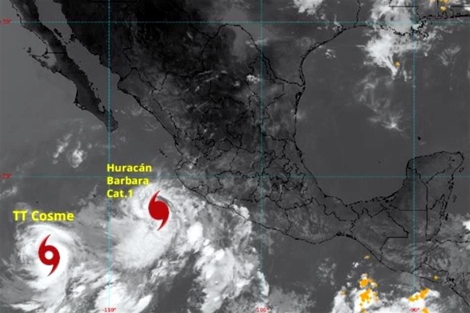 Imagen satelital de los ciclones tropicales 'Bárbara' y 'Cosme'.