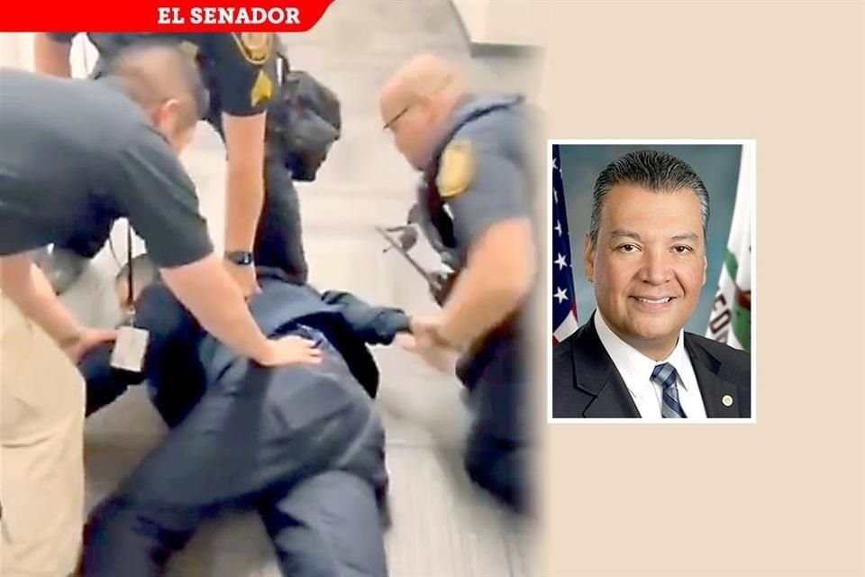 El Senador de California Alex Padilla fue esposado por interrumpir una conferencia de prensa de Noem.