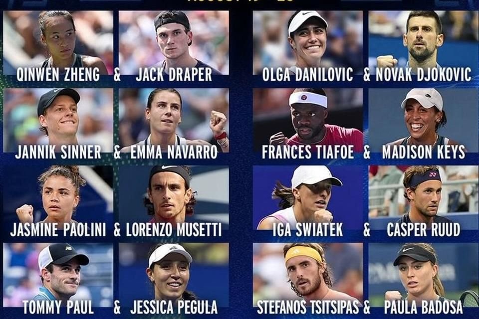 Sinner, Alcaraz, Zverev, Sabalenka, Pegula entre otras estrellas aparecen en la lista preliminar para el dobles mixto de US Open.