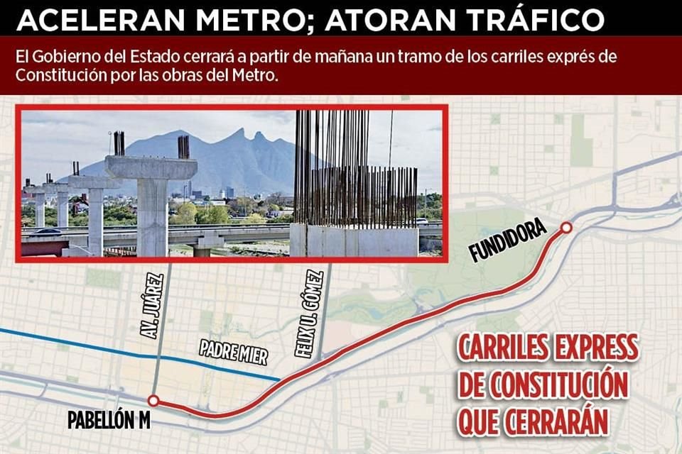 El Gobierno del Estado cerrará a partir de mañana un tramo de los carriles exprés de Constitución por las obras del Metro.