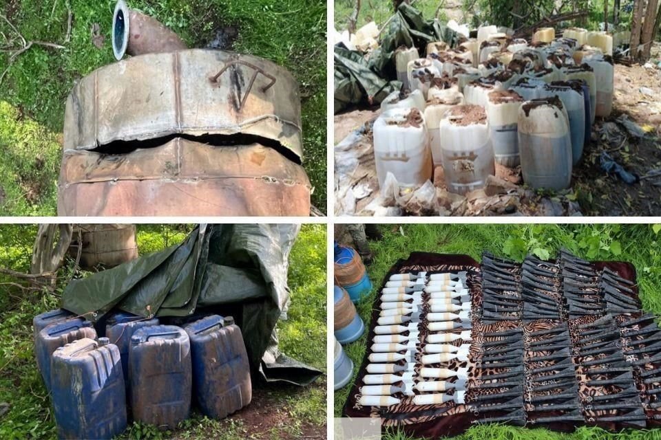 Se decomisaron 47,550 litros de sustancias químicas, 12 reactores de 1,000 litros, 14 condensadores, cuatro mezcladoras de 1,000 litros, una centrifugadora de 25 kilogramos y material diverso.