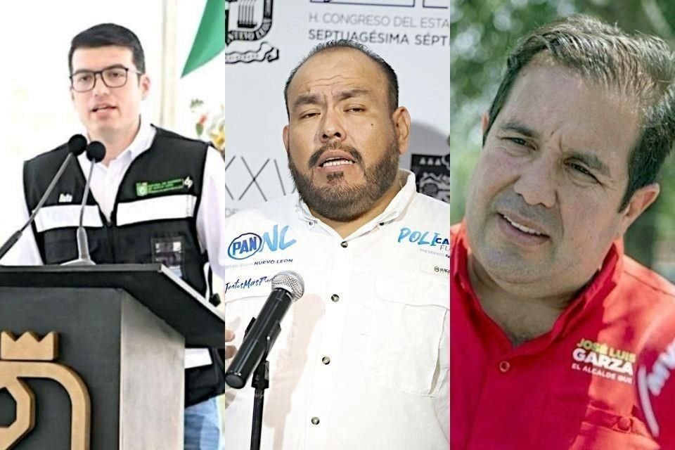 Baltazar Martínez Ríos, dirigente estatal de MC, Policarpo Flores, líder del PAN en NL y José Luis Garza Ochoa, presidente del PRI estatal.