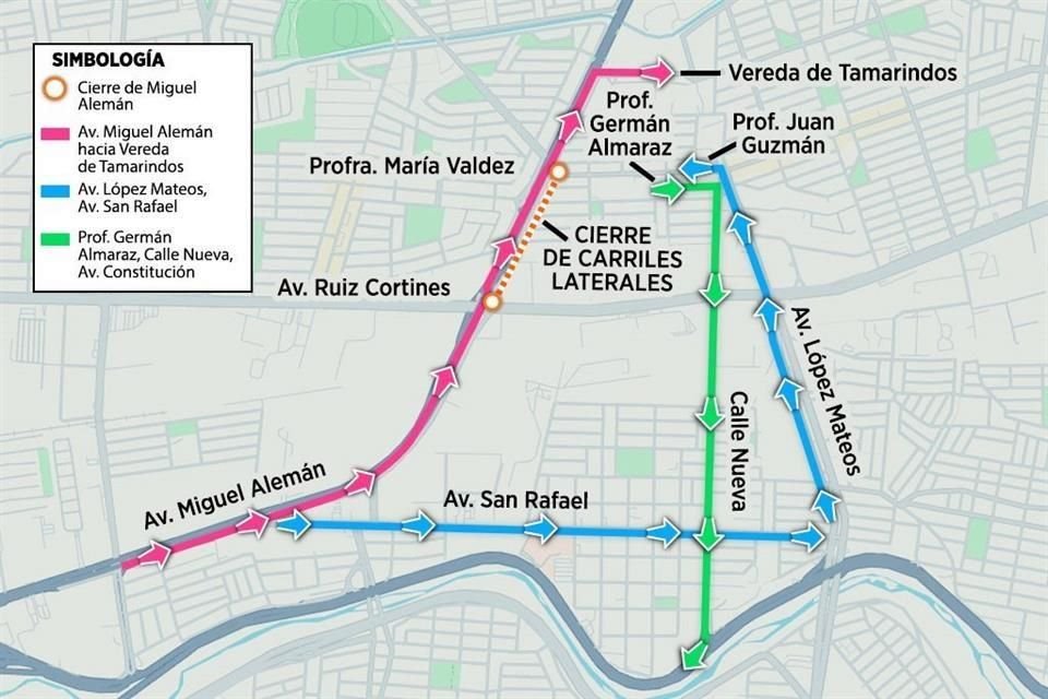  Ante el cierre de la lateral de Ruiz Cortines, el Estado indicó alternativas a los vecinos de la Colonia La Victoria, en Guadalupe, para entrar y salir del sector. 